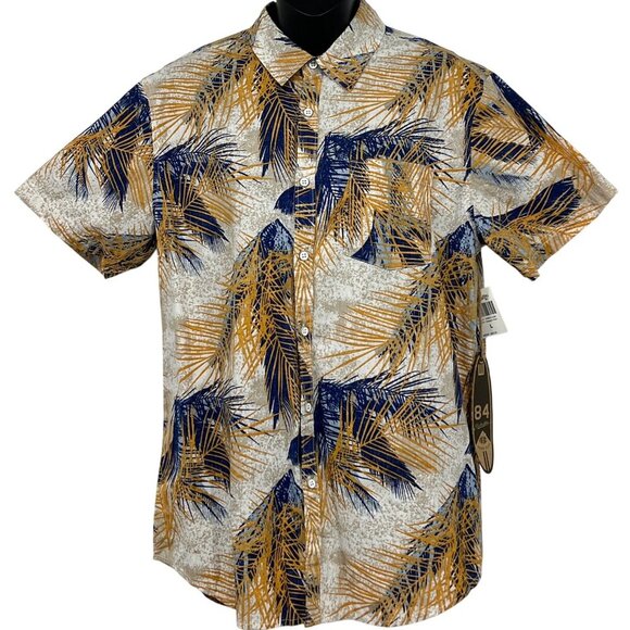 Huntington BC Mens Hawaiian Aloha Button-Up Shirt Blue Large Short Sleeve New - Picture 1 of 8